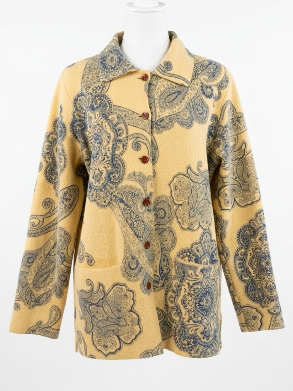 Vintage Tabi 100% Wool Paisley Jacket Cardigan S/P – Yellow & Blue Art to Wear